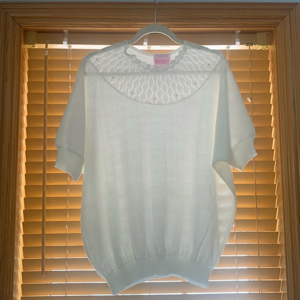 Super sweet short sleeve vintage knit with scalloped neckline.